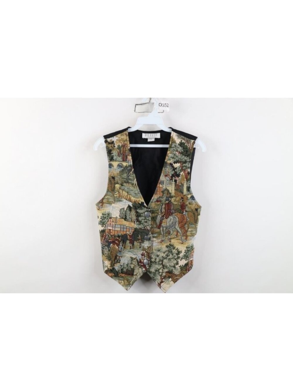 Vintage 90s Horse Equestrian Needlepoint Tapestry Vest Jacket Womens Size S USA